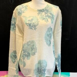 Vince Dahlia Print Alpaca & Mohair Blend Crewneck Sweater PLUS Size